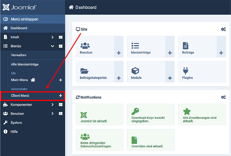 Client Menü öffnen