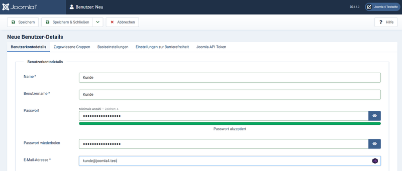 Ein Test-Benutzer wird angelegt