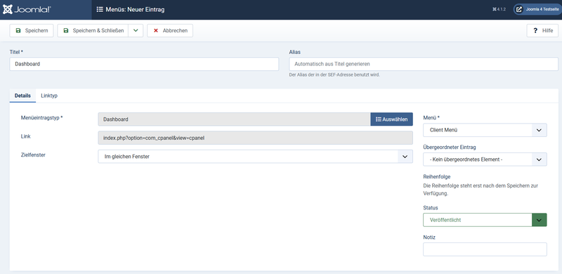 Der erste Eintrag - Dashboard