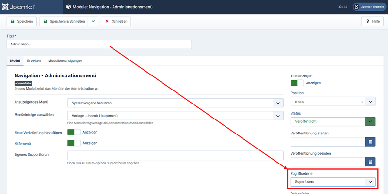 Zugriffsebene ändern für das Admin-Menü