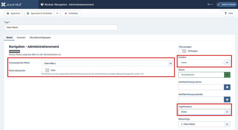 Das Menü wird konfiguriert
