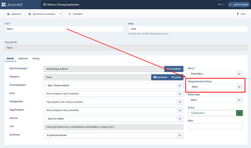 Neuer Menü-Unterpunkt "News"