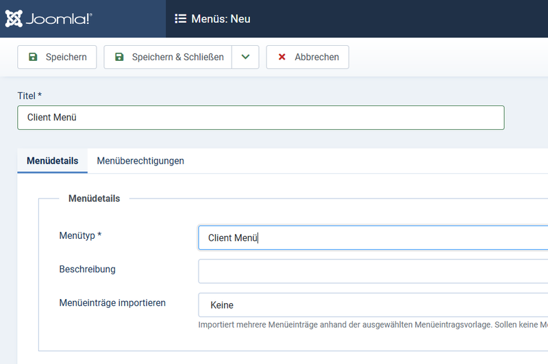 Client Menü erstellen
